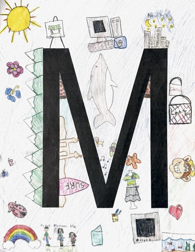 Childhood artwork with the letter M