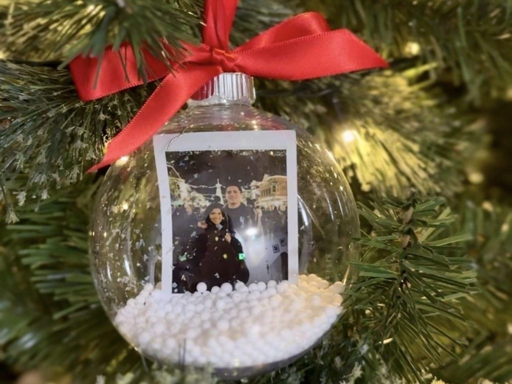 snow globe polaroid Christmas ornament