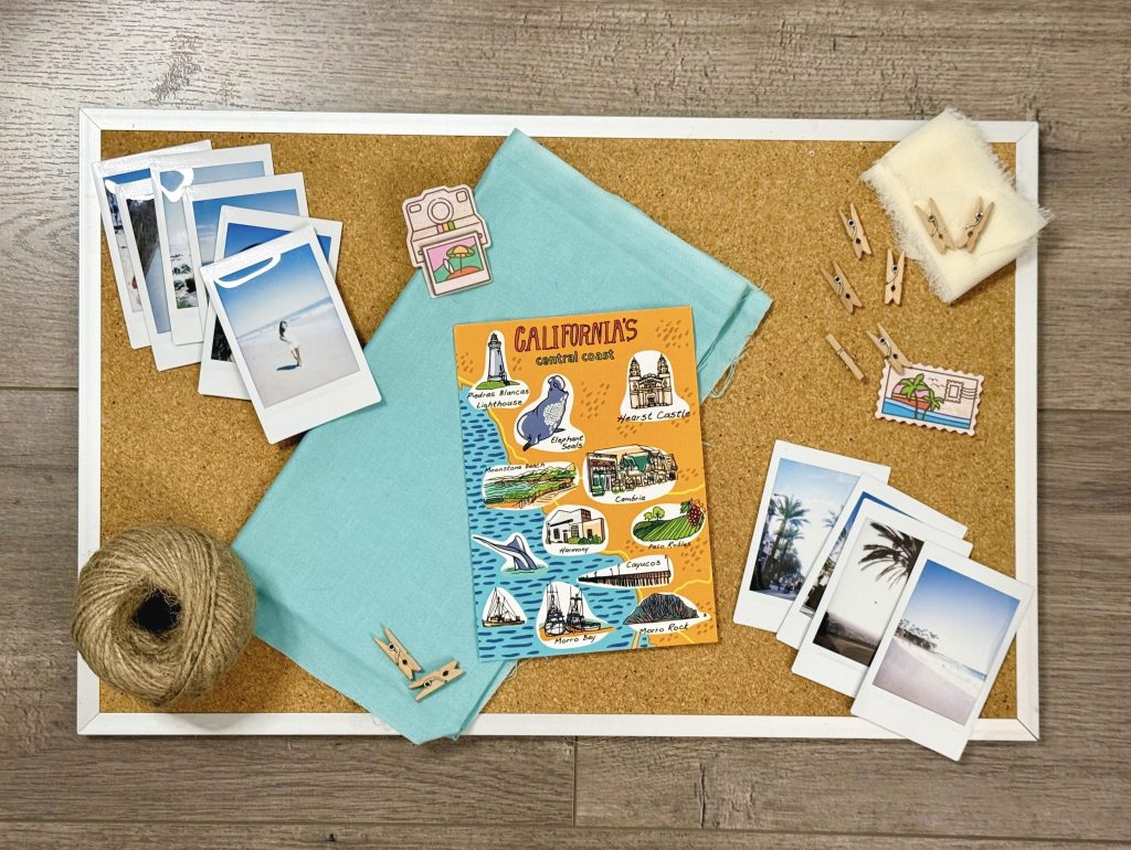 cork board with polaroid photos