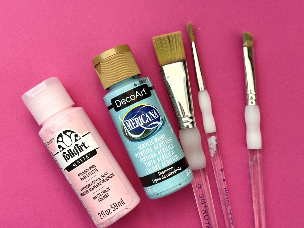 FolkArt and DecoArt acrylic paint and paint brushes