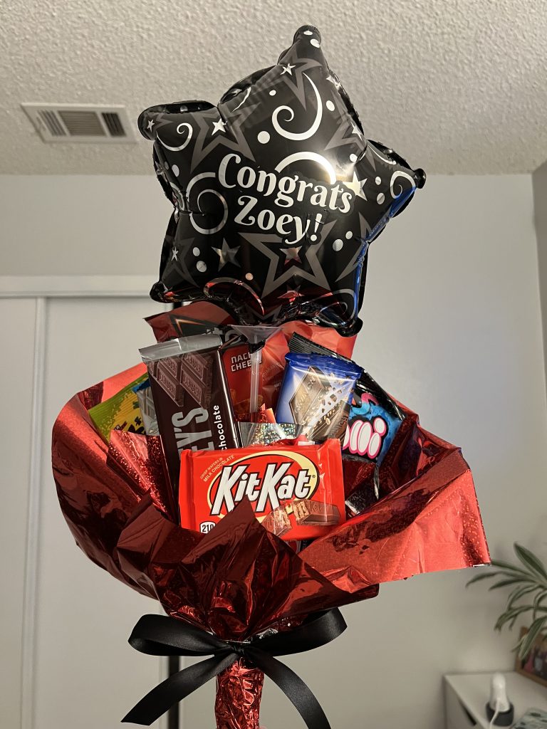 graduation candy bouquet with balloon