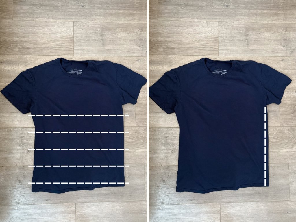 dark blue t-shirts showing cut lines