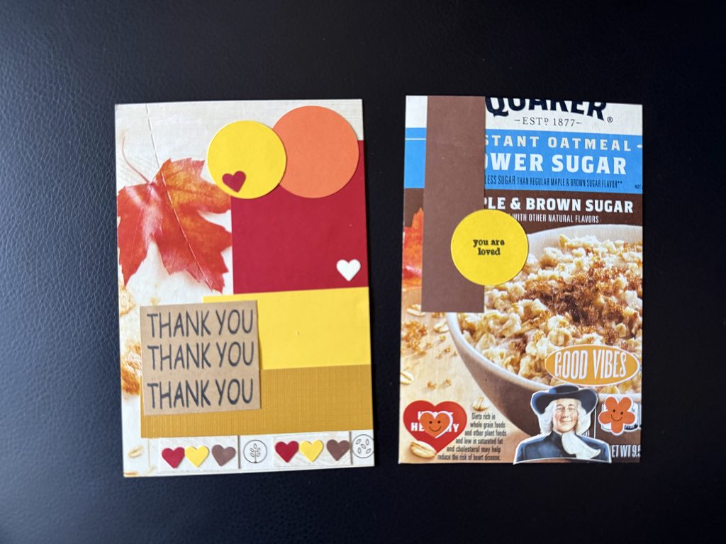 upcycled postcards from oatmeal box