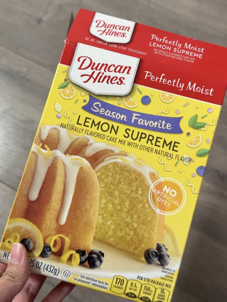 empty box of lemon cake mix