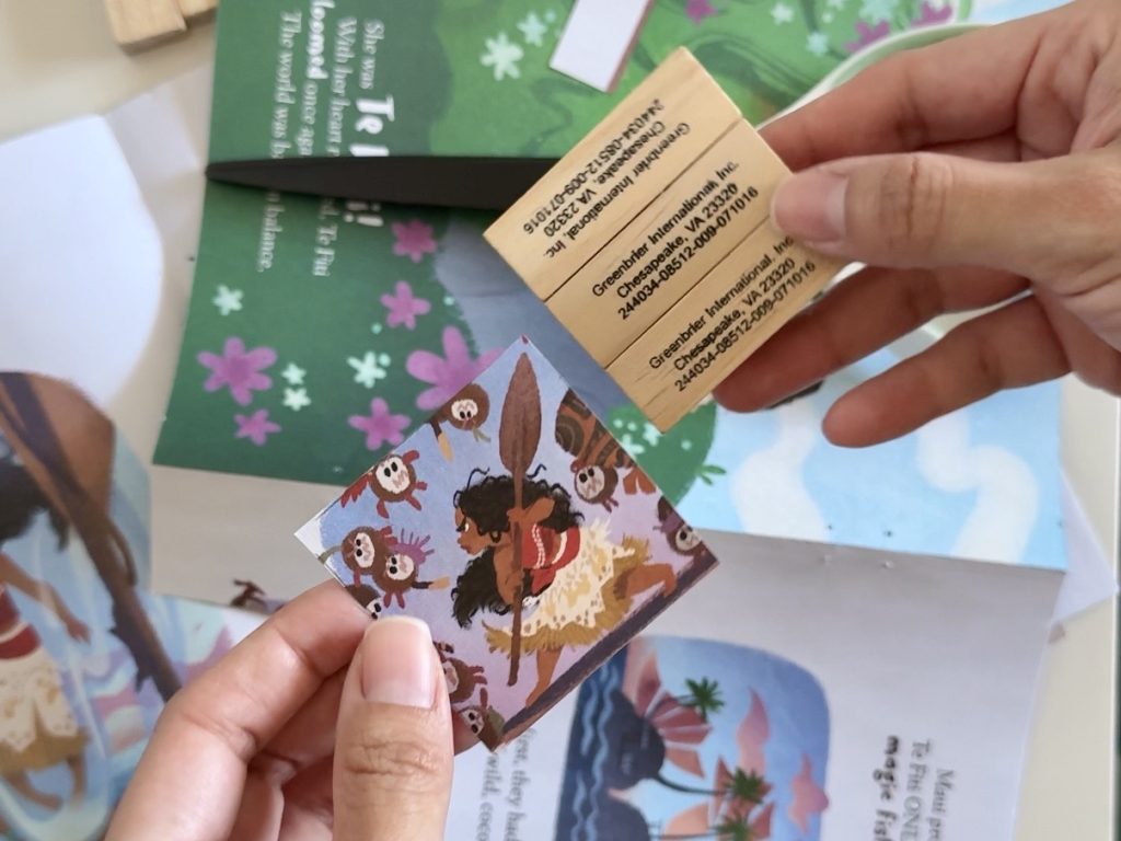 moana image and wooden block