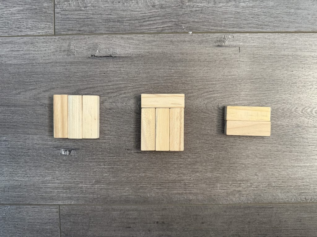 mini jenga blocks in different arrangements