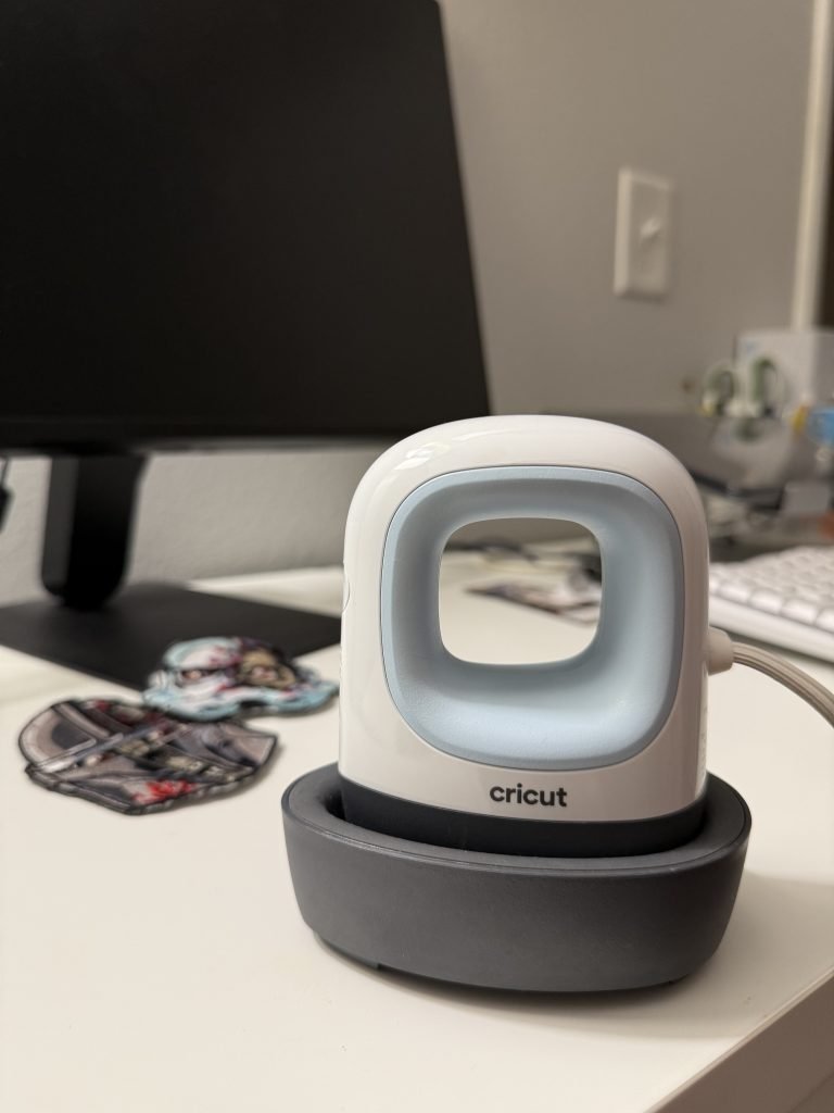 Cricut mini press on white desk