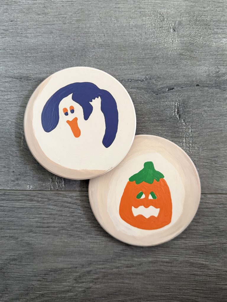 ceramic coasters painted like halloween pillsbury sugar cookies